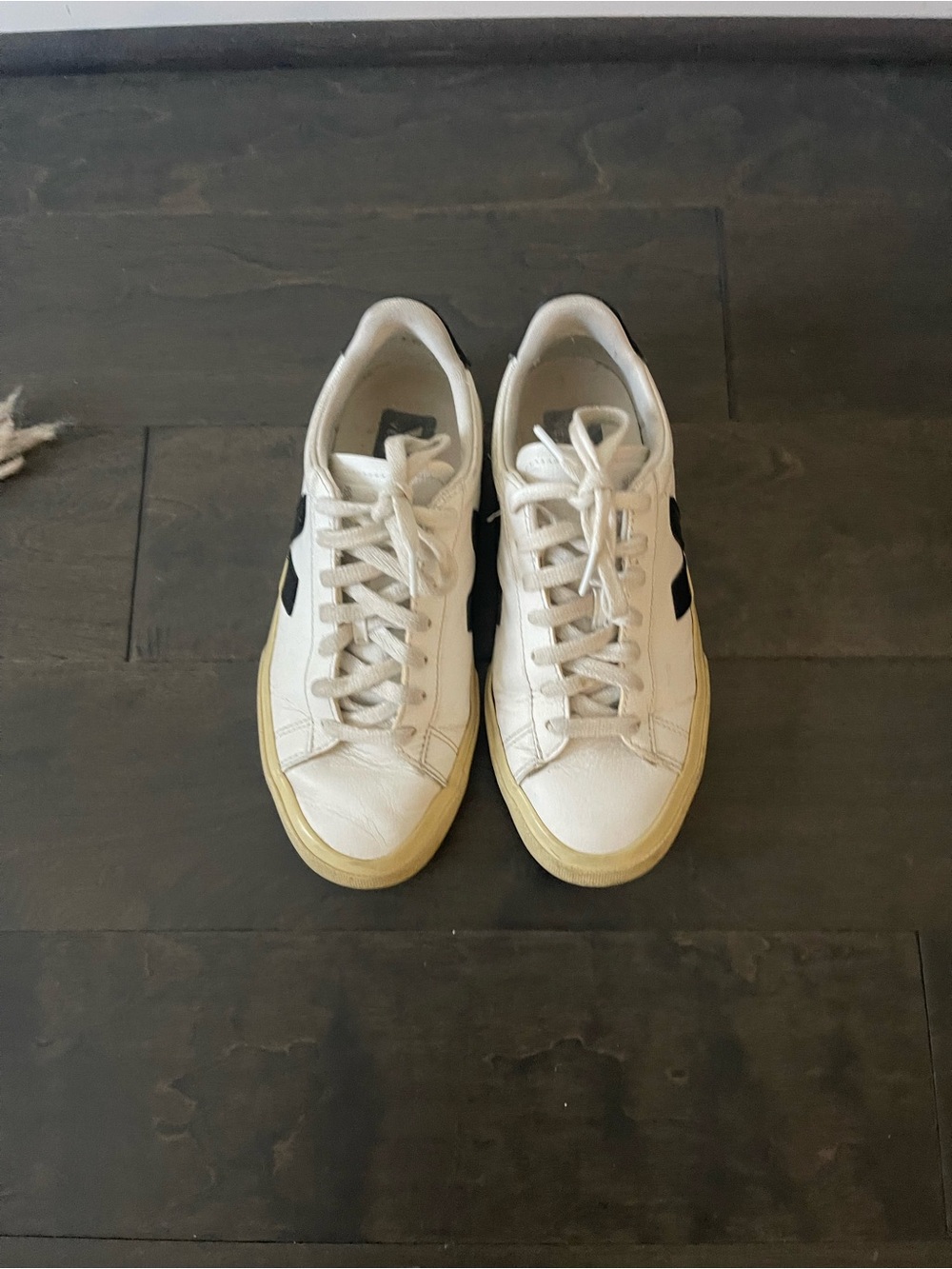 Veja White Leather Low-Top Sneakers with Black V Accent